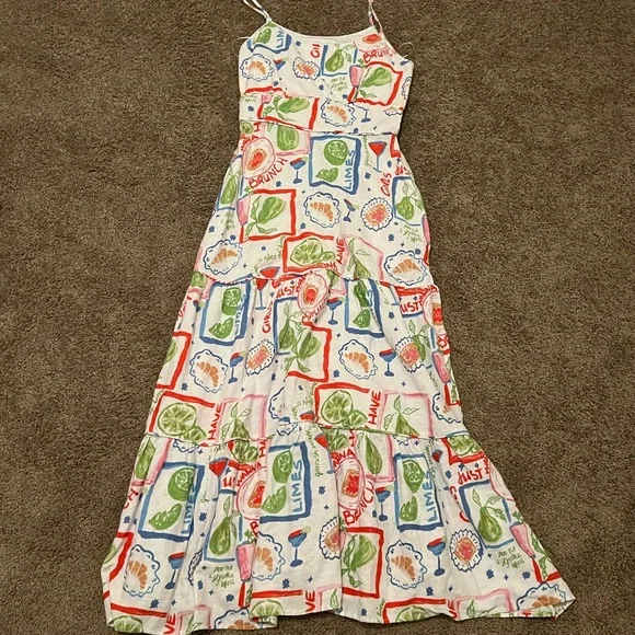 Cynthia Rowley White Maxi Dress with Green, Red and Blue Print - Picture 1 of 6